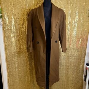 Brown Double Breast Trench Coat for Women size 8P.     80 % wool